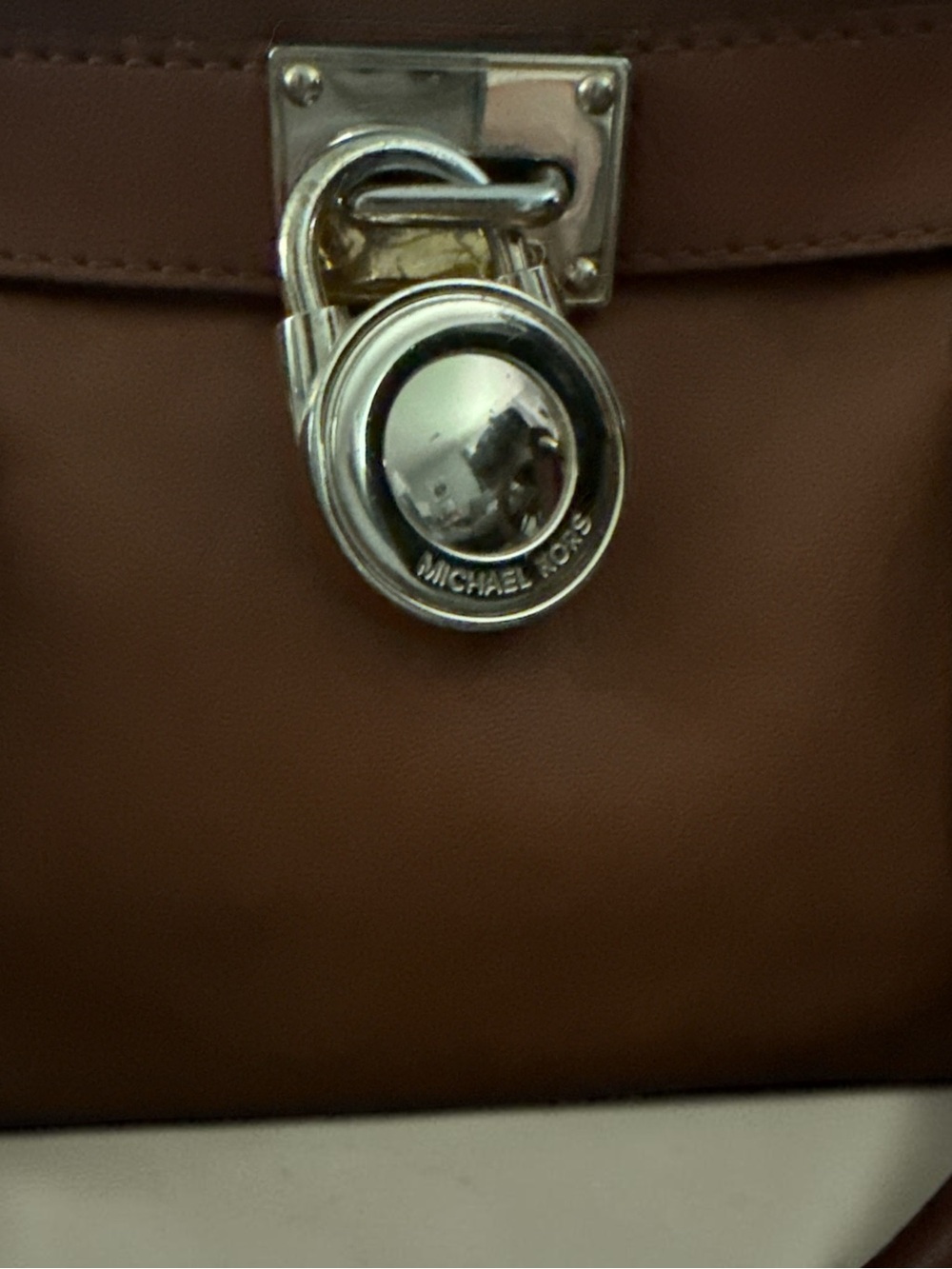 Michael Kors Cognac Leather Satchel with Gold-Tone Lock - Good condition. - Picture 2 of 10